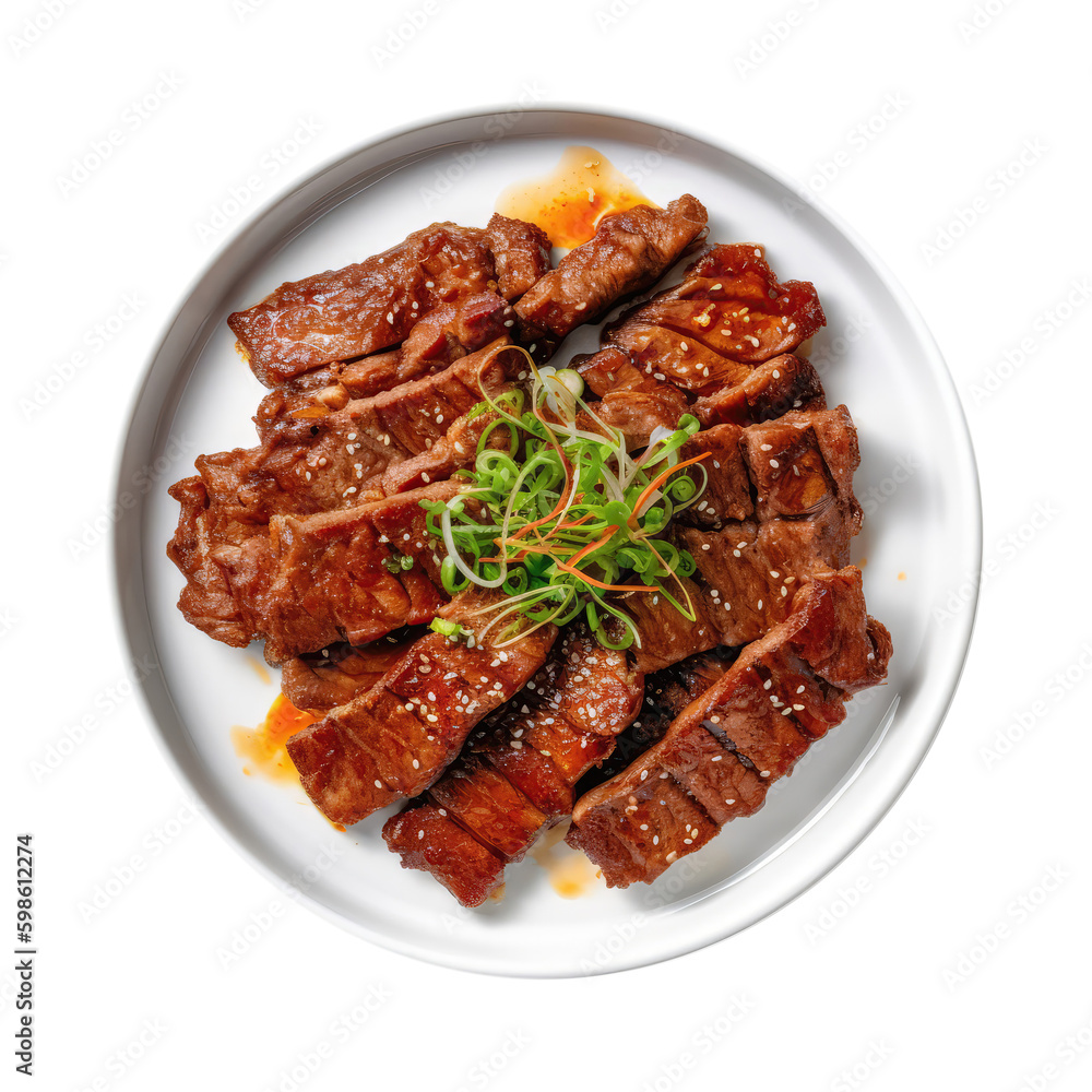 Galbi On White Plate, Korean Dish. On An Isolated Transparent Background, Png. Generative AI