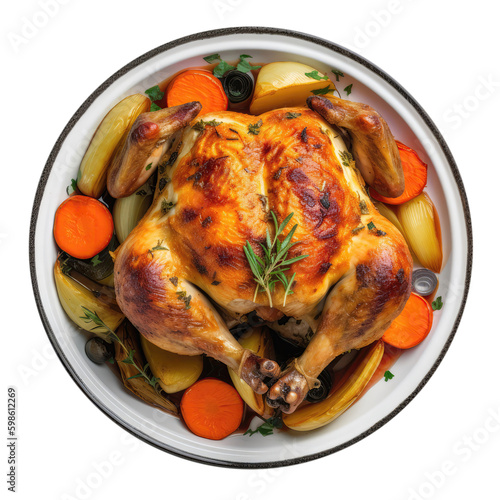 Firinda Sebzeli Tavuk Baked Chicken With Vegetables On White Plate, Turkish Dish. On An Isolated Transparent Background, Png. Generative AI photo