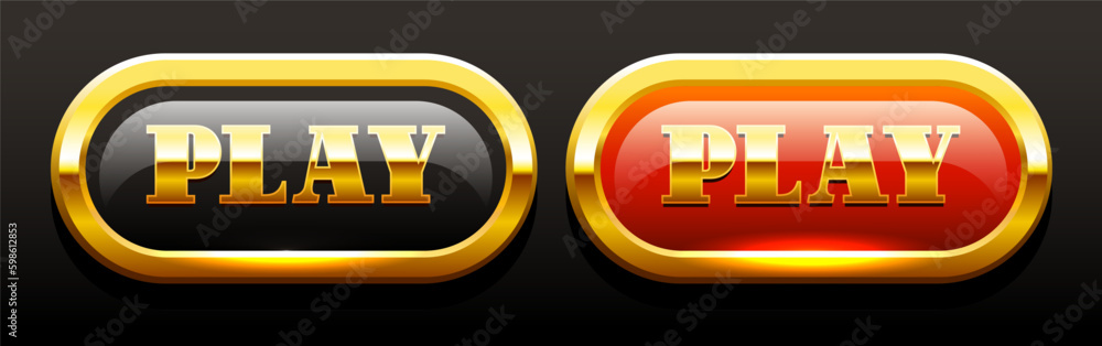 Two golden buttons Play. VIP luxury button Play. Vector illustration. Two golden buttons Play. VIP luxury button Play. Vector illustration.