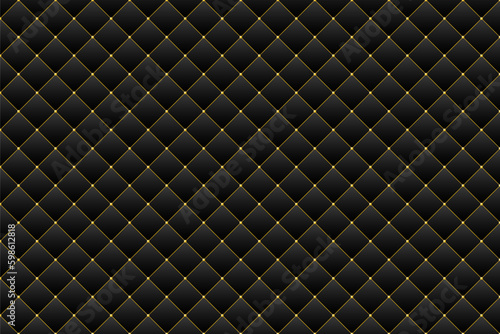 Dark luxury upholstery leather texture background with gold thread and beads