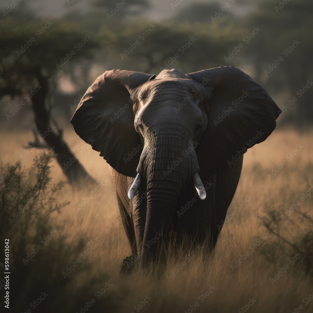 Obraz premium African Elephant in Serengeti, Baby Elephant in African Savannah South Africa Elephant Sanctuary