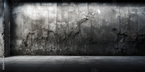 A crumbling concrete wall. Concrete wall and floor. generative AI.