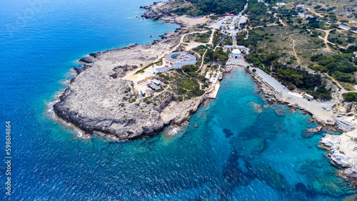 Kalithea Springs Therme and Beach, Aerial Drone View, Rhodes,Greece.