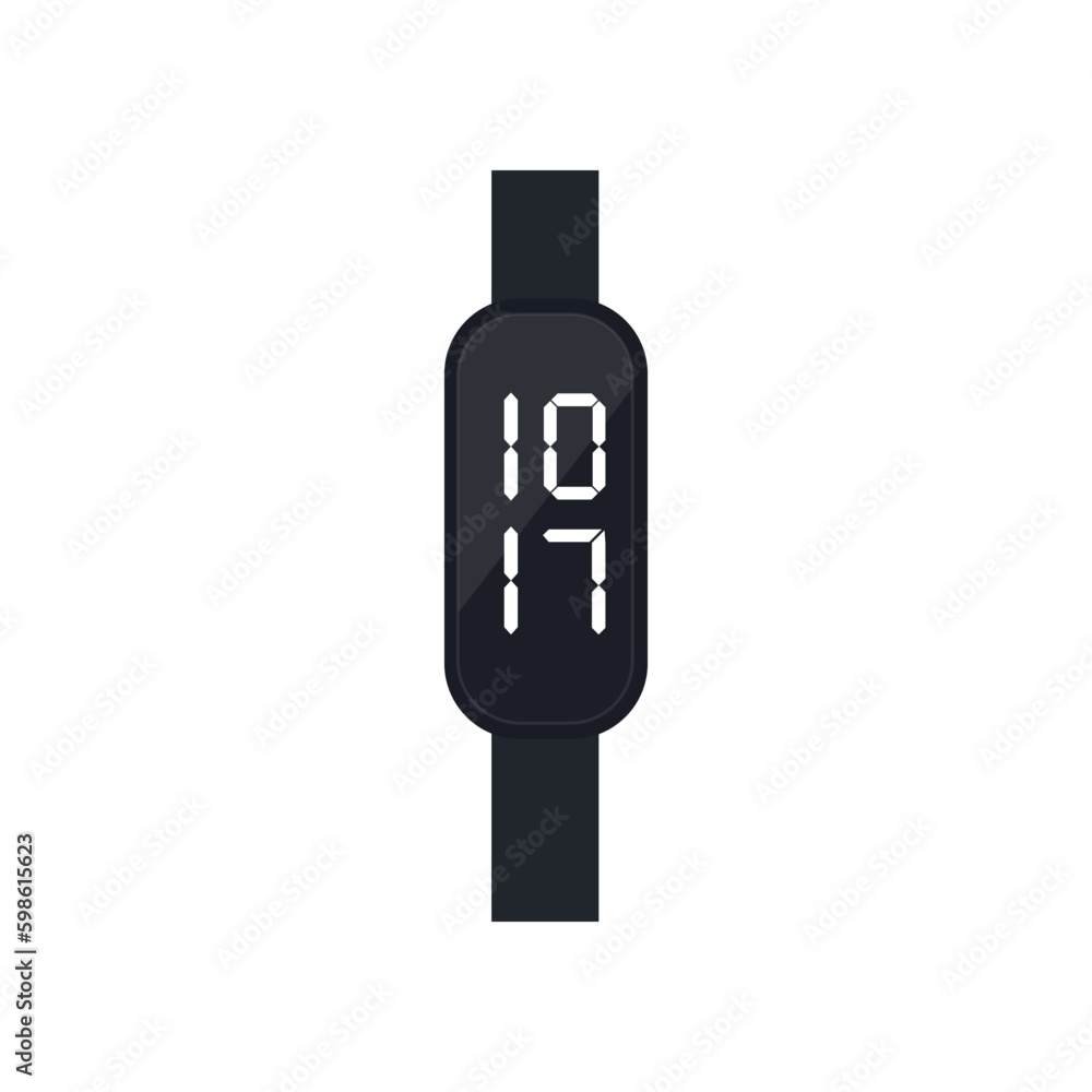Smart digital watch showing time, flat vector illustration isolated on white background. Smart digital watch showing time, flat vector illustration isolated on white background.