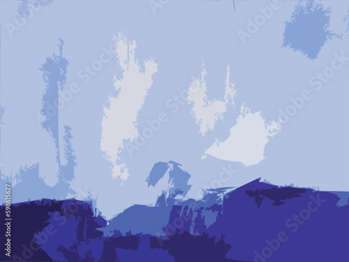 Illustration Vecteur Art Abstrait Contemporain Moderne Peinture Tableau Extrait Horizon Ciel Mer Océan Multicolore Paysage Drapeau Bleu Blanc Expression