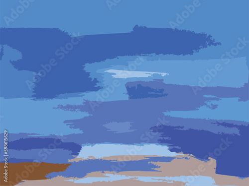 Illustration Vecteur Art Abstrait Contemporain Moderne Peinture Tableau Extrait Horizon Ciel Mer Océan Multicolore Paysage Drapeau Bleu Blanc Expression