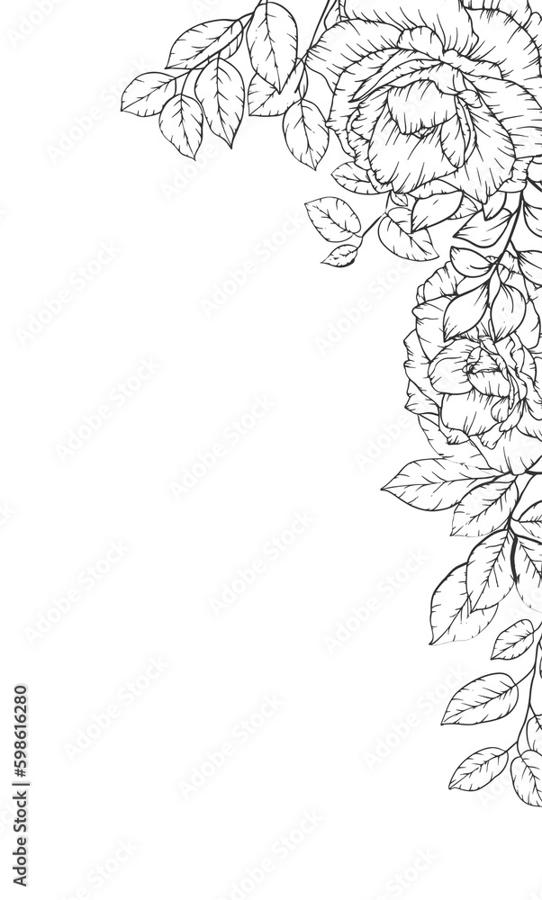 Fototapeta premium rose flower outline corner border frame decoration