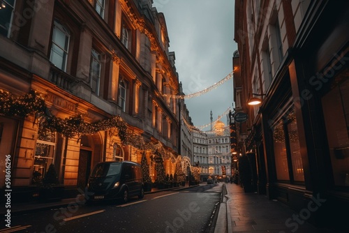 Festive holiday season in the iconic city of London with colorful decorations and lively atmosphere. Generative AI