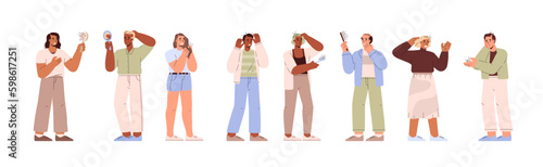 Set of people suffering from alopecia sickness, flat vector illustration isolated on white background.