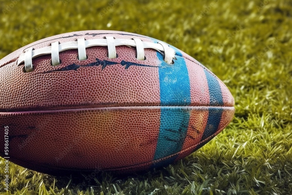 Obraz premium American Football on Field Line, Ready for Kickoff, Generative AI