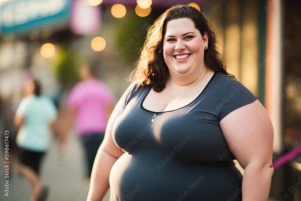 Visage Rond Obèse Coupe Cheveux Femme Surpoids Smiling obese pretty woman. Ai generated. Stock Illustration | Adobe Stock