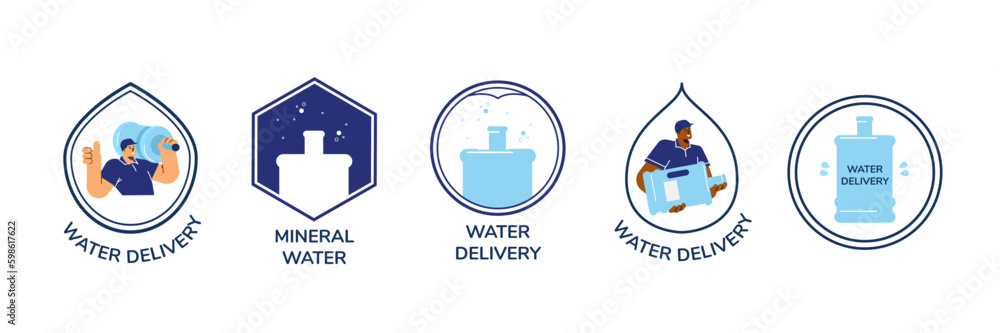 Set of icons about water delivery flat style, vector illustration