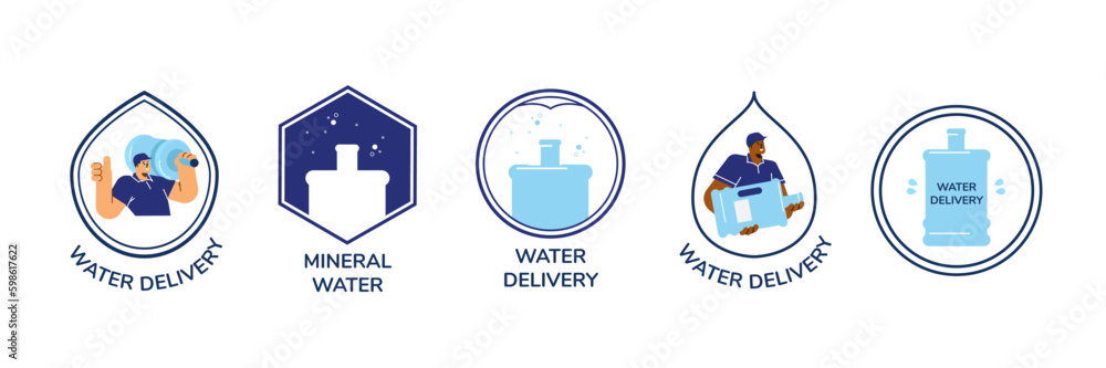 Set of icons about water delivery flat style, vector illustration Set of icons about water delivery flat style, vector illustration
