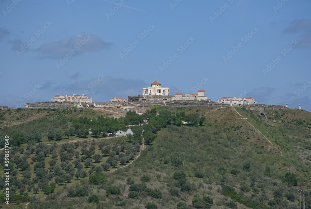 Elvas, Portugal - March 30, 2023: The Nossa Senhora da Graca Fort, officially Conde de Lippe Fort and known historically as La Lippe, is a fort in the village of Alcacova in Elvas. Selective focus