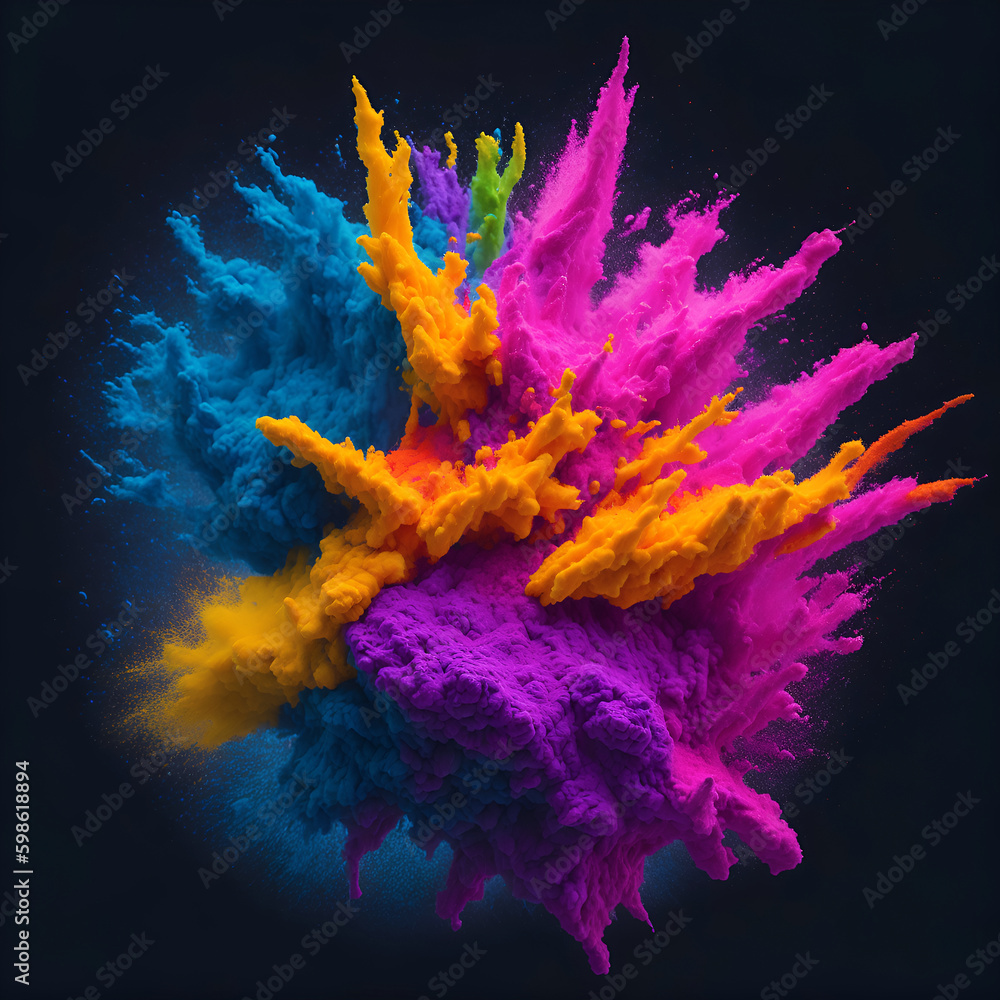 Colorful paint explosion, ai generated graphic art, holi holiday idea, powder paints, fun and joy of sustainable living Colorful paint explosion, ai generated graphic art, holi holiday idea, powder paints, fun and joy of sustainable living
