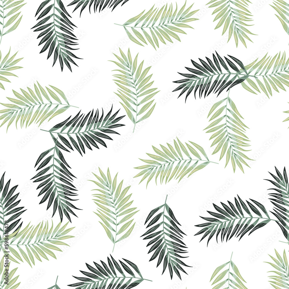 Abstract exotic plant seamless pattern. Tropical palm leaves pattern. Fern leaf wallpaper. Botanical texture. Floral background.