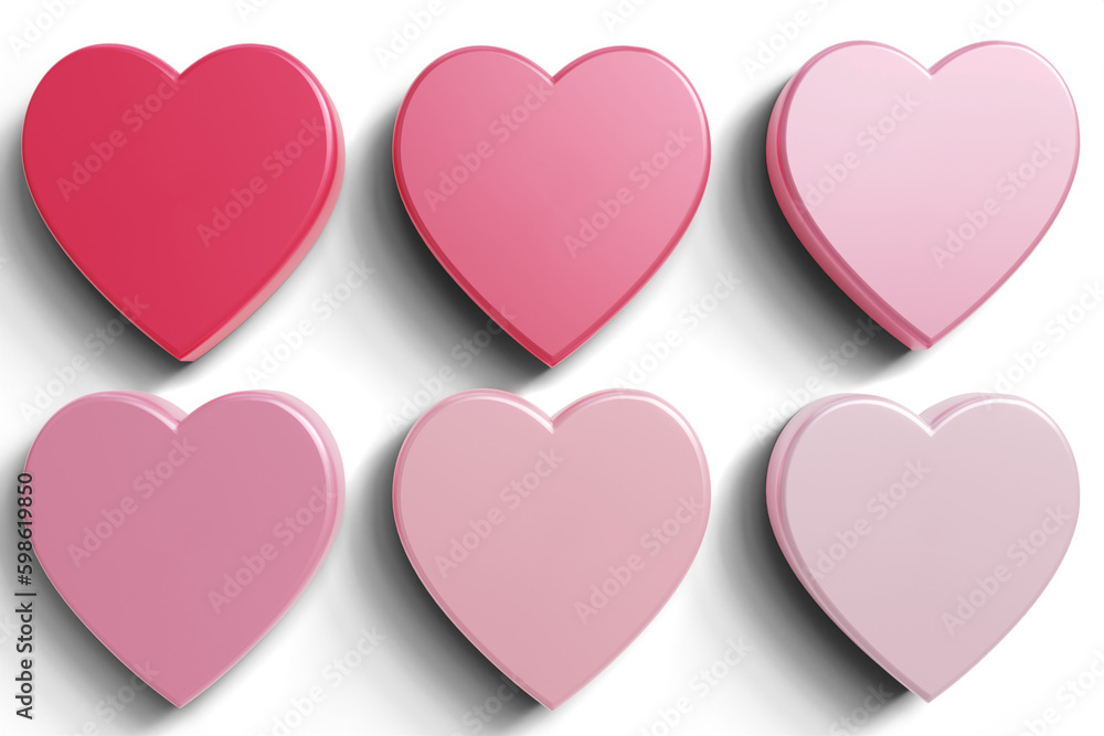 3D set of pink gradient hearts with shadows.