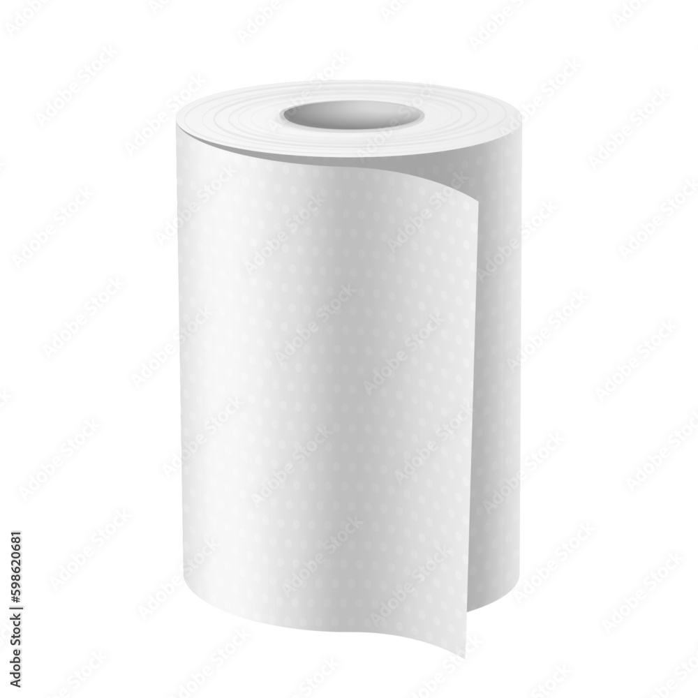 Vertical roll of paper towel. Vector close or mock up for kitchen and bathroom, restroom. Blank wipe scroll or napkin cylinder. Hygiene tissue for hands. Domestic product. Sanitary and hygienic theme. Vertical roll of paper towel. Vector close or mock up for kitchen and bathroom, restroom. Blank wipe scroll or napkin cylinder. Hygiene tissue for hands. Domestic product. Sanitary and hygienic theme.