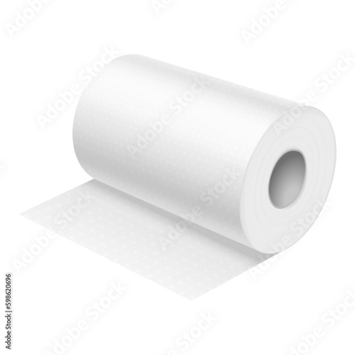 Realistic vector illustration of paper towel mockup. Folded paper towel or wipe. Realistic closeup of wipe roll. Scroll for bath and restroom, domestic hand cleaner. Hygiene and household theme.