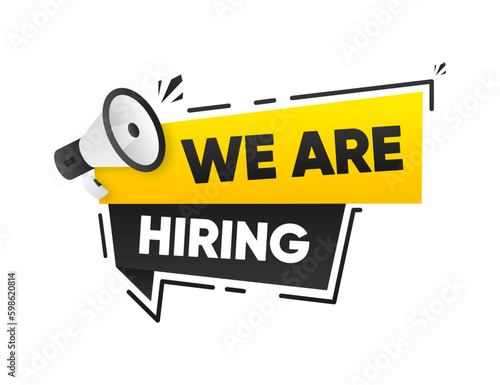 Poster with a sign Vacant. We are Hiring, Open Vacancy. Hiring and Recruiting concept. Loudspeaker announcement. Vector illustration. Generative AI
