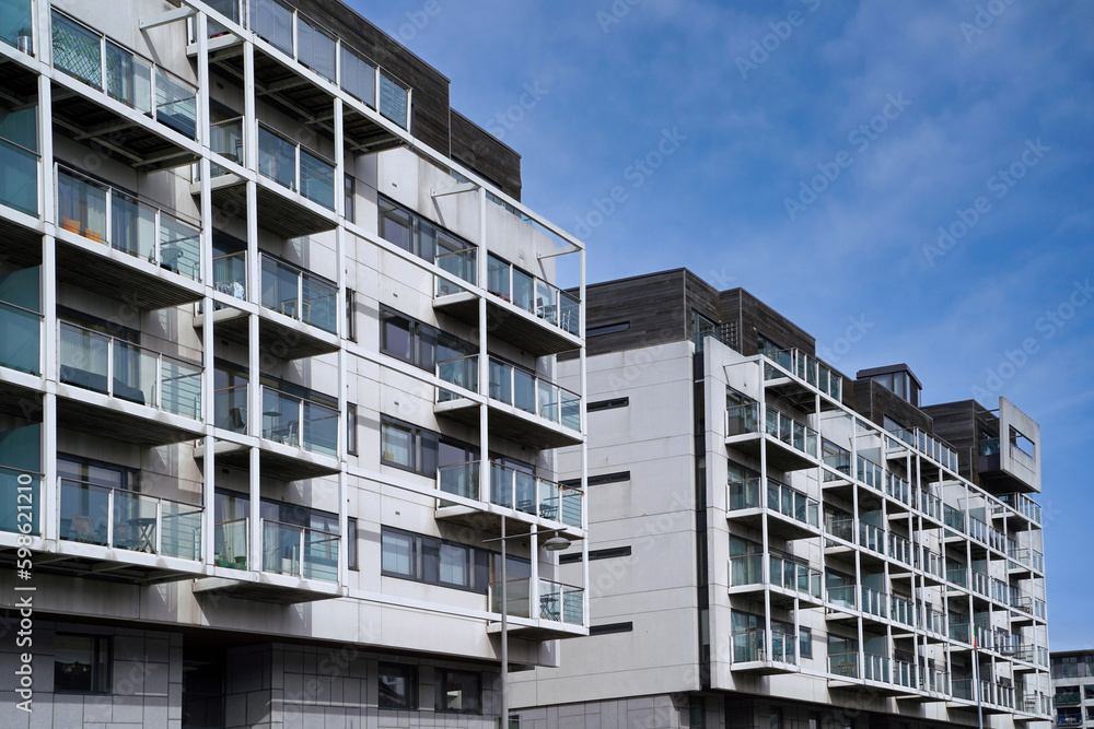 Street with modern low-rise apartment building Street with modern low-rise apartment building