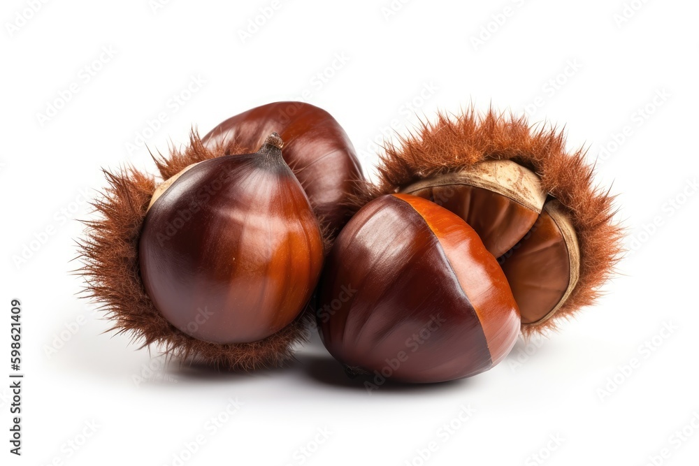 Chestnut isolated on white background. Generative AI Chestnut isolated on white background. Generative AI