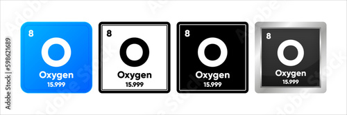 Oxygen chemical element with 8 atomic number, atomic mass and electronegativity values. Periodic table concept. Logo in four design. Simple black, realistic and color logo. Vector Generative AI