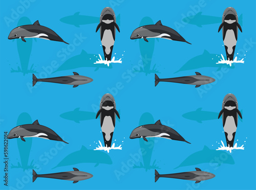 Heaviside's Dolphin Cartoon Poses Seamless Wallpaper Background