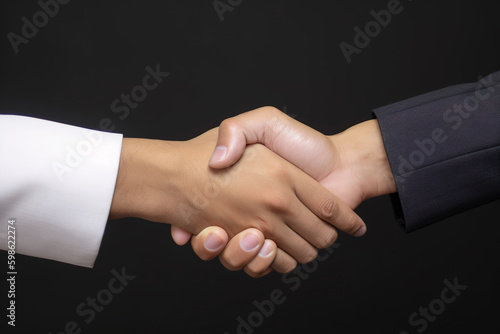 Business agreement handshake hand gesture on dark background