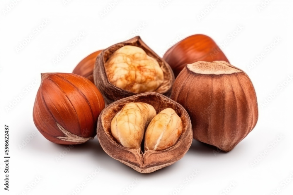 Hazelnut isolated on white background. Generative AI Hazelnut isolated on white background. Generative AI