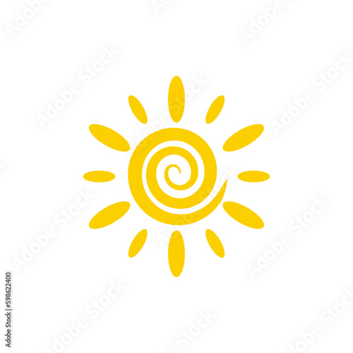 simple yellow spiral sun icon illustration vector