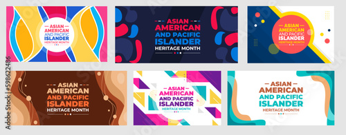 Asian American and Pacific Islander Heritage Month background or banner design template set celebrate in may.