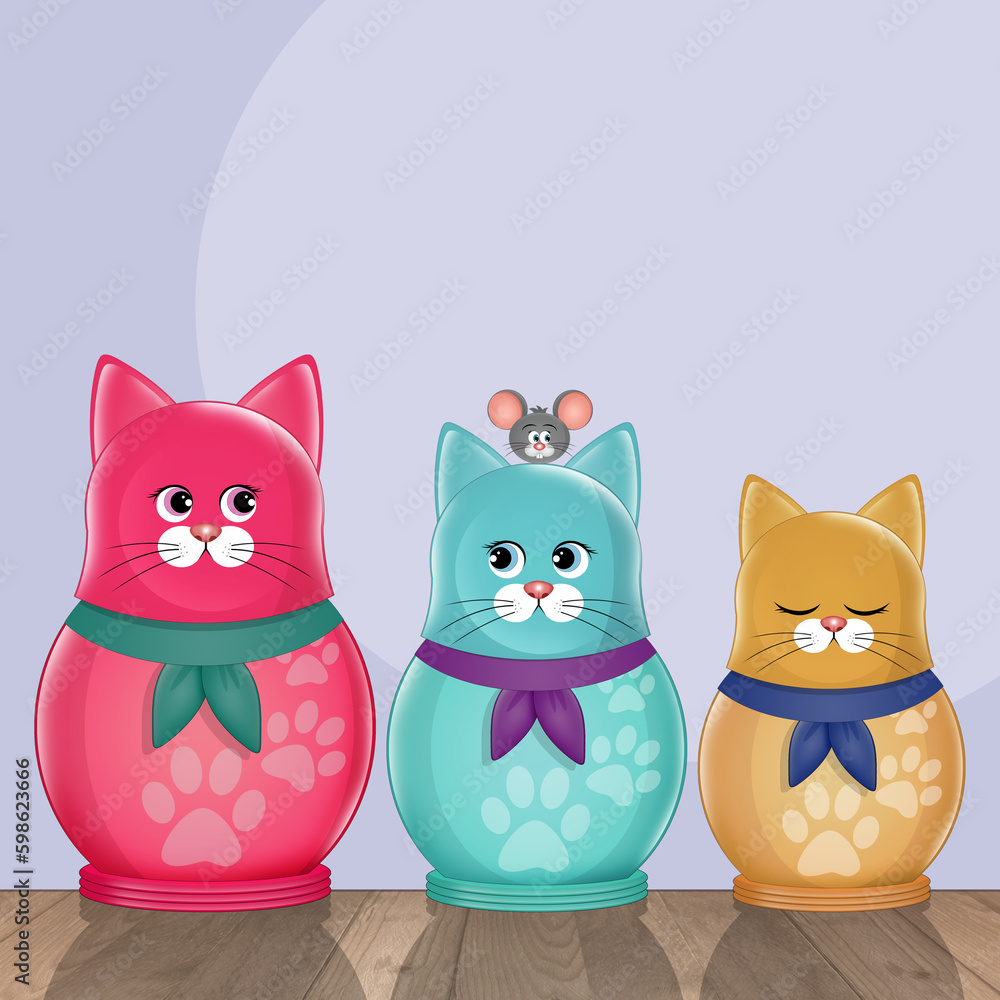 funny illustration of matryoshkas kittens funny illustration of matryoshkas kittens