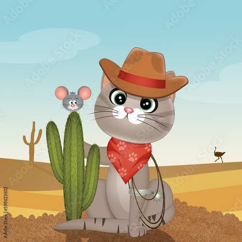 illustration of cat with cowboy costume