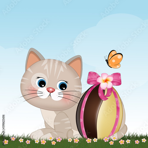 illustration of cat with Easter egg