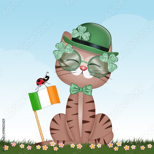 illustration of cat with St. Patrick's costume