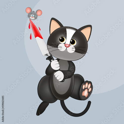 illustration of cat with knife
