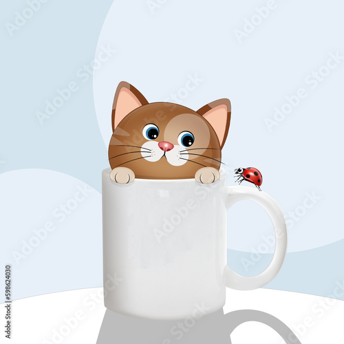 funny illustration of cat in the cup