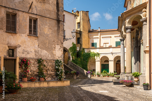 Fototapeta Naklejka Na Ścianę i Meble -  view of the small village of Torrazza, Liguria, Imperia, Italy