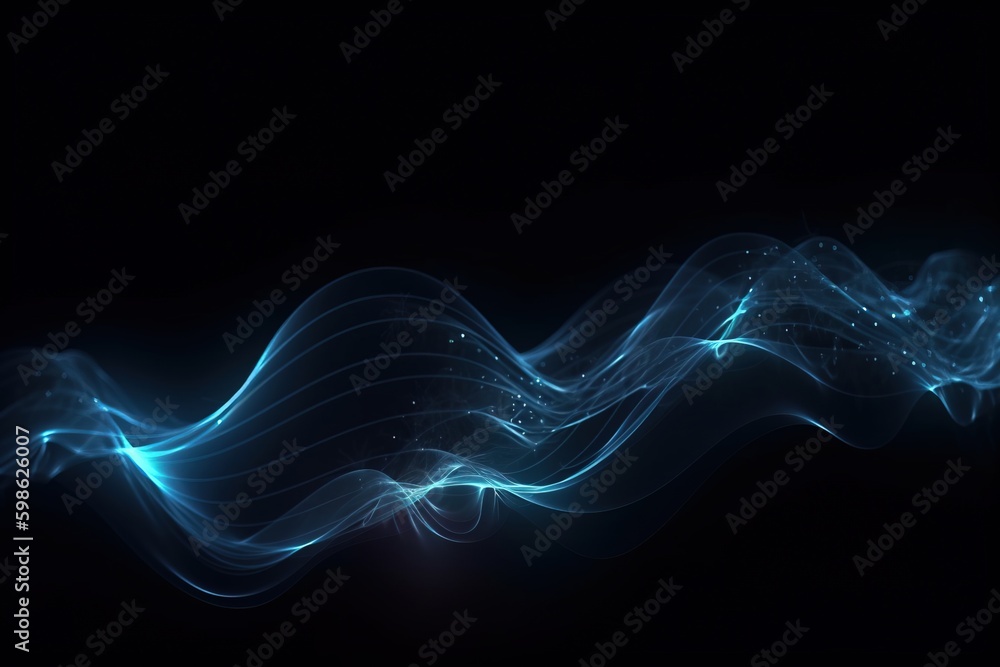 Obraz premium Cyan light flow on dark background. Digitally generated AI image