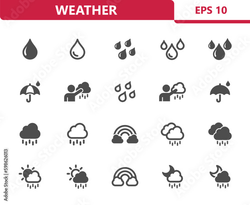 Weather Icons - Forecast, Rain, Raining, Storm Vector Icon Set