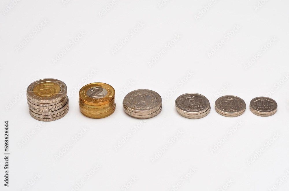 money Polish coins on a white background close up money Polish coins on a white background close up