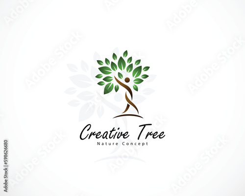 creative tree logo health care people nature yoga design modern green leave