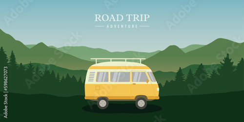 road trip camping adventure in the wilderness with camper van
