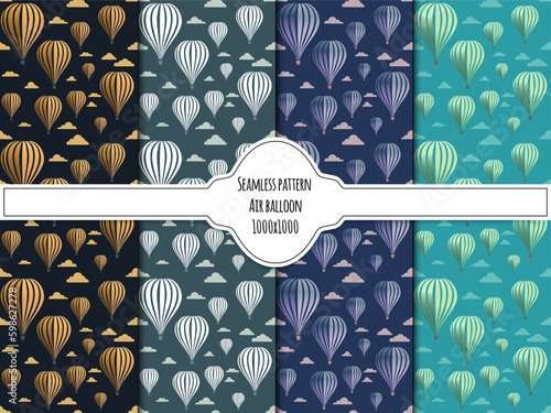 Vector illustration, a set of seamless pattern with retro hot air balloon, vector graphic