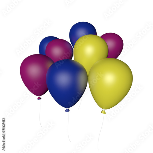 many balloons of different colors, yellow, blue, pink