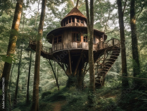 A tree house in the forest