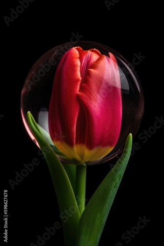 A tulip balb being inside a bubble photo