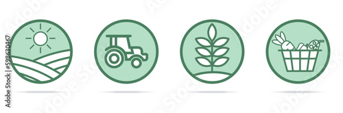 Ensemble de pictogrammes autour de l'écologie, de l'agriculture verte de la production locale - Eléments vectoriels éditables  photo