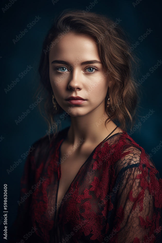 An young beautiful woman with transparent and elegant dress pose in a photography studio - ai generative An young beautiful woman with transparent and elegant dress pose in a photography studio - ai generative